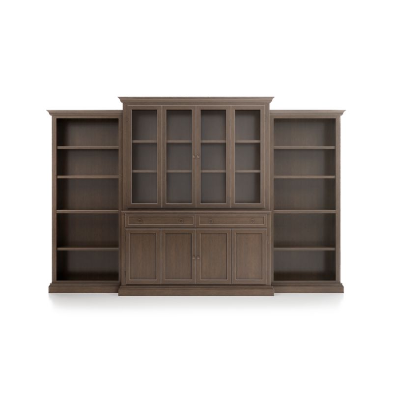 Cameo Pinot Lancaster 4-Piece Glass and Wood Door Wall Unit with Open Bookcases