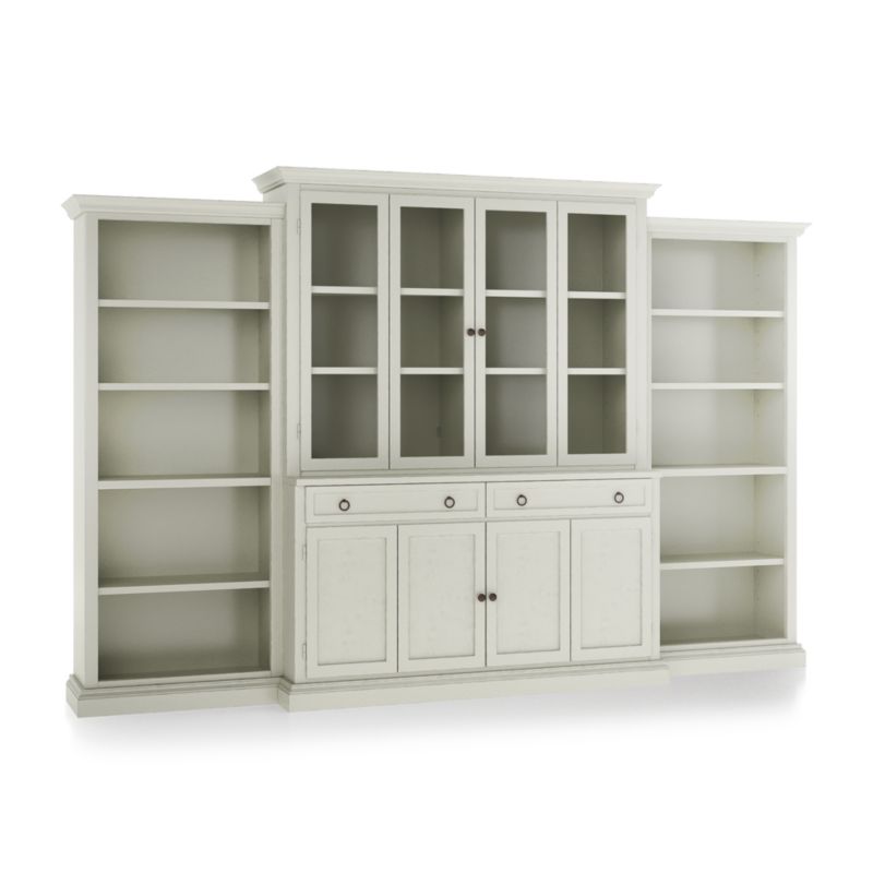 Cameo Vamelie 4-Piece Glass and Wood Door Wall Unit with Open Bookcases