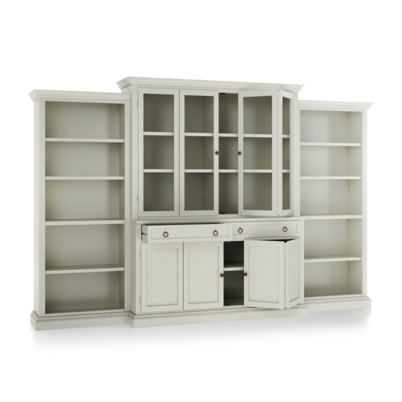 Cameo Vamelie 4-Piece Glass and Wood Door Wall Unit with Open Bookcases