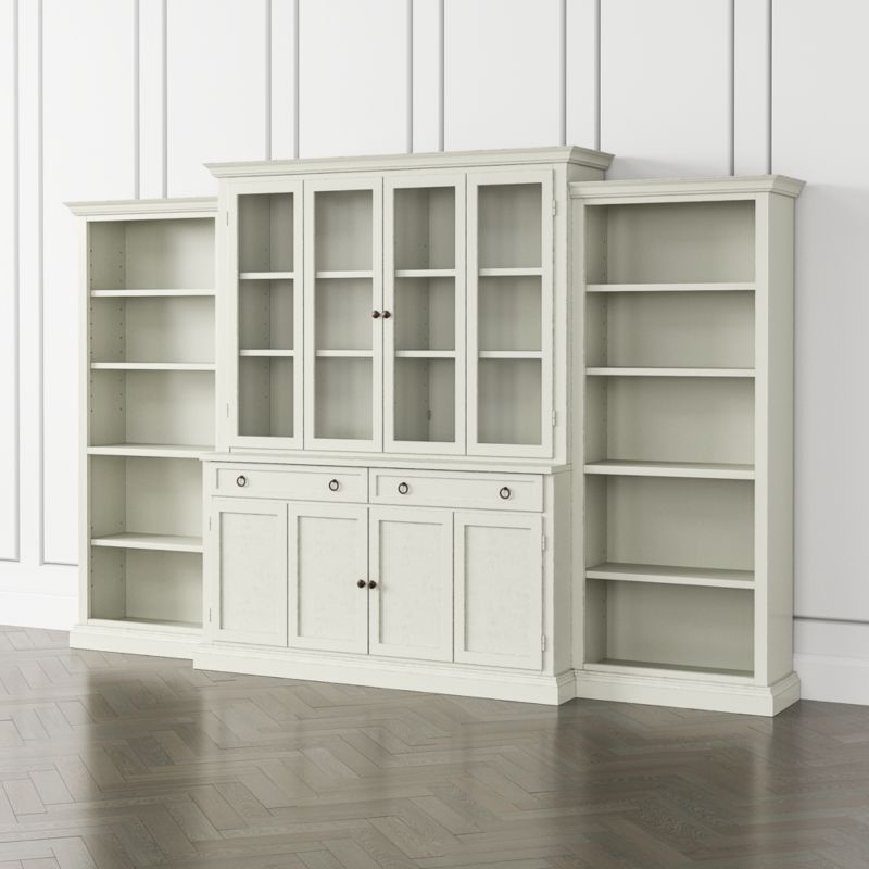 Cameo Vamelie 4-Piece Glass and Wood Door Wall Unit with Open Bookcases