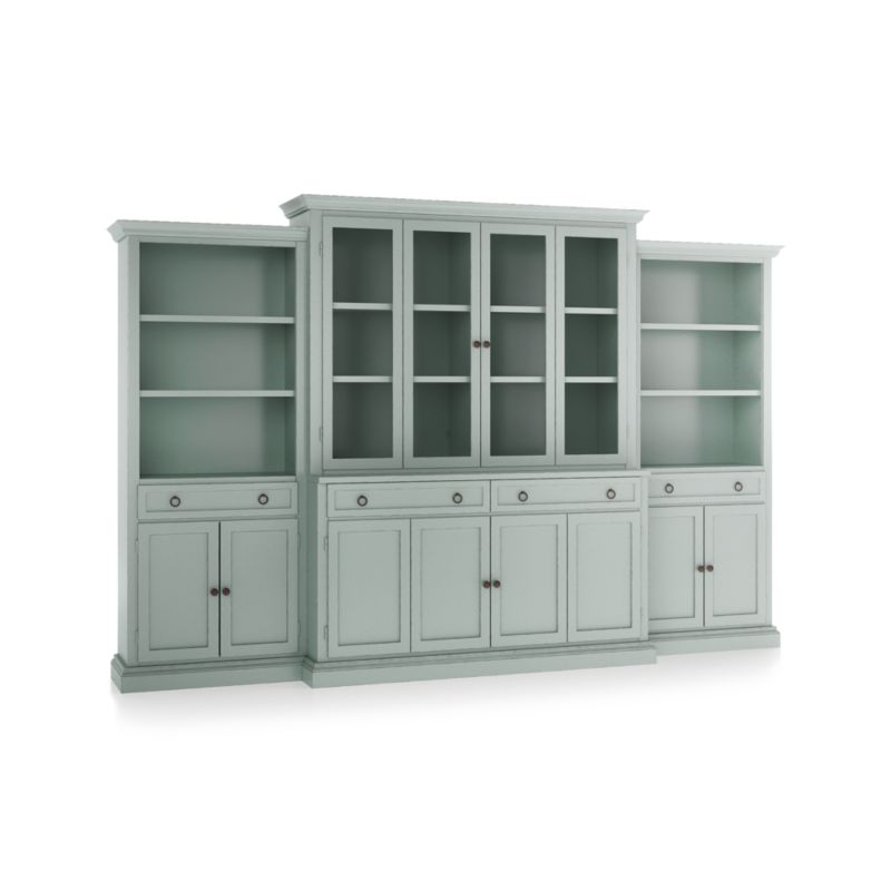 Cameo Blue Grey 4-Piece Glass and Wood Door Wall Unit with Storage Bookcase