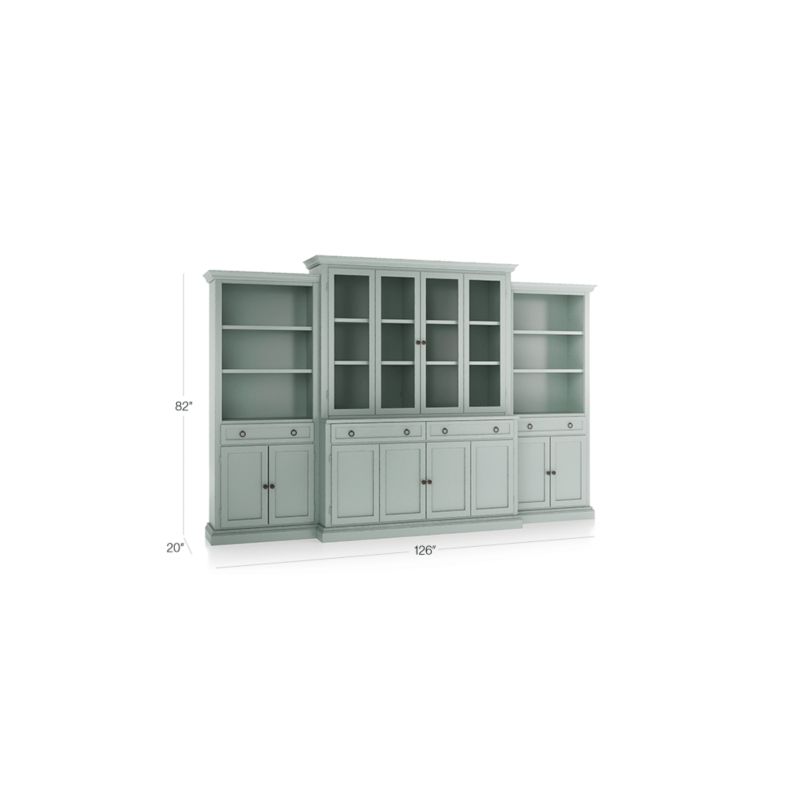 Cameo Blue Grey 4-Piece Glass and Wood Door Wall Unit with Storage Bookcase