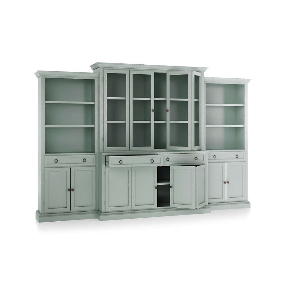 Cameo 4-Piece Modular White Glass Door Wall Unit with Storage Bookcases