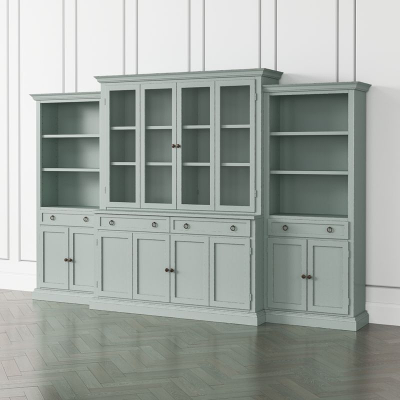 Cameo Blue Grey 4-Piece Glass and Wood Door Wall Unit with Storage Bookcase