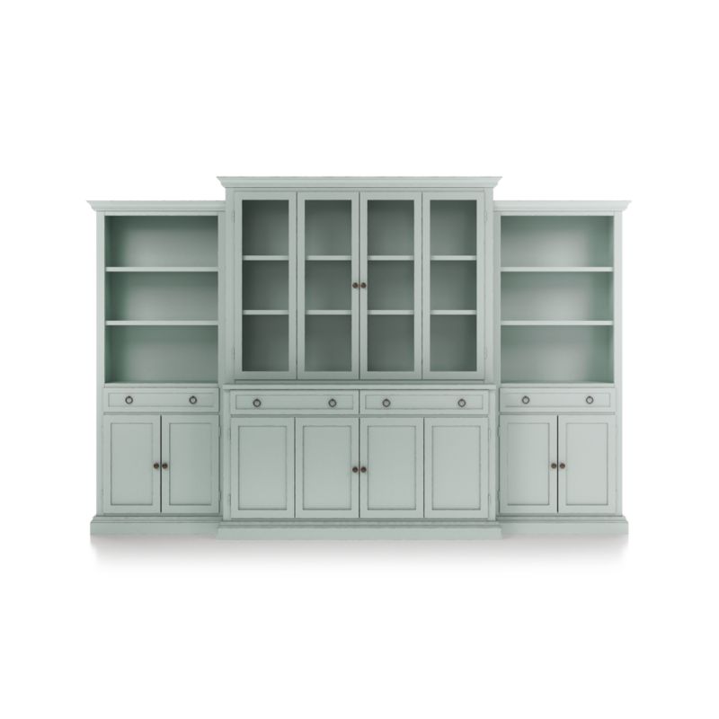 Cameo Blue Grey 4-Piece Glass and Wood Door Wall Unit with Storage Bookcase