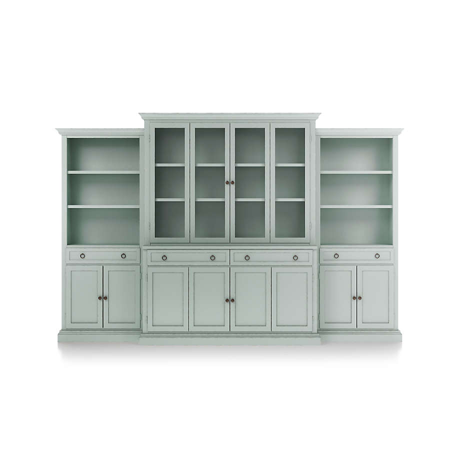 Cameo 4-Piece Modular White Glass Door Wall Unit with Storage Bookcases