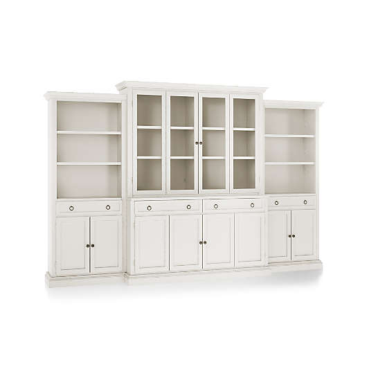 Cameo Dama 4-Piece Glass and Wood Door Wall Unit with Storage Bookcase