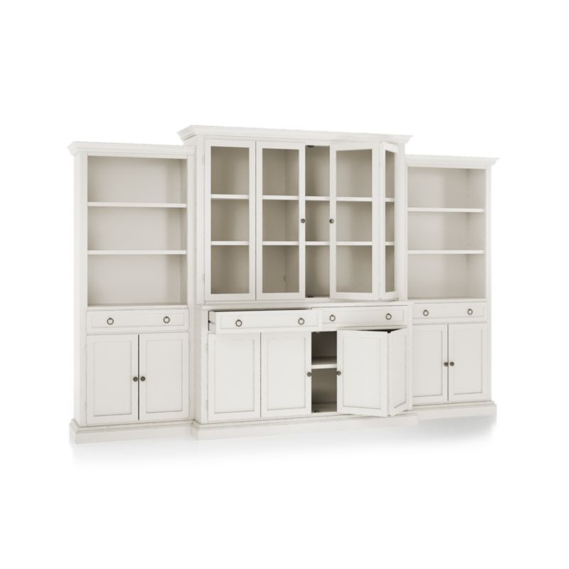 Cameo Dama 4-Piece Glass and Wood Door Wall Unit with Storage Bookcase