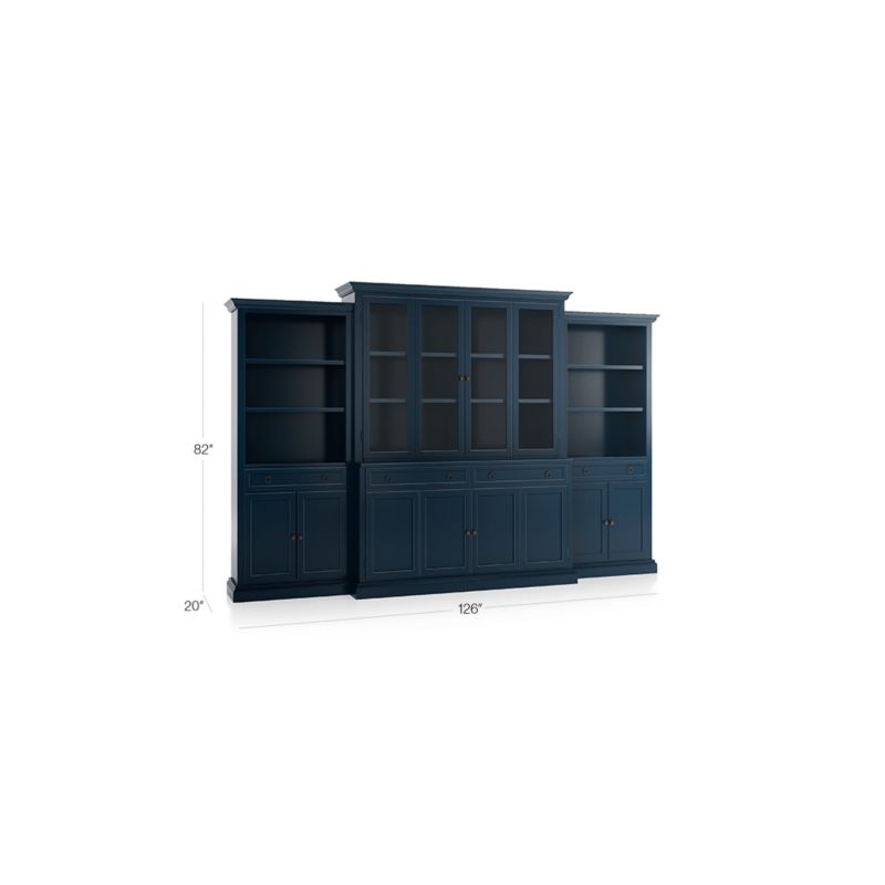 Cameo Indigo 4-Piece Glass and Wood Door Wall Unit with Storage Bookcases