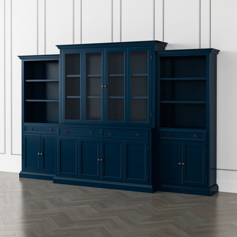 Cameo Indigo 4-Piece Glass and Wood Door Wall Unit with Storage Bookcases