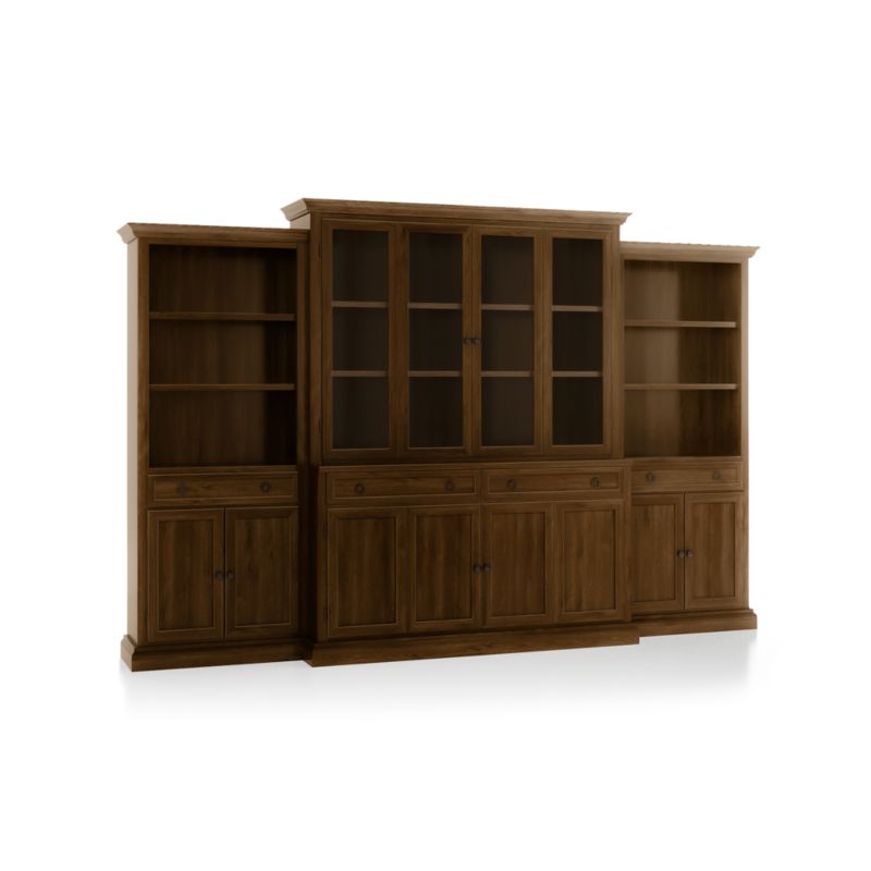 Cameo Nero Noce 4-Piece Glass and Wood Door Wall Unit with Storage Bookcase