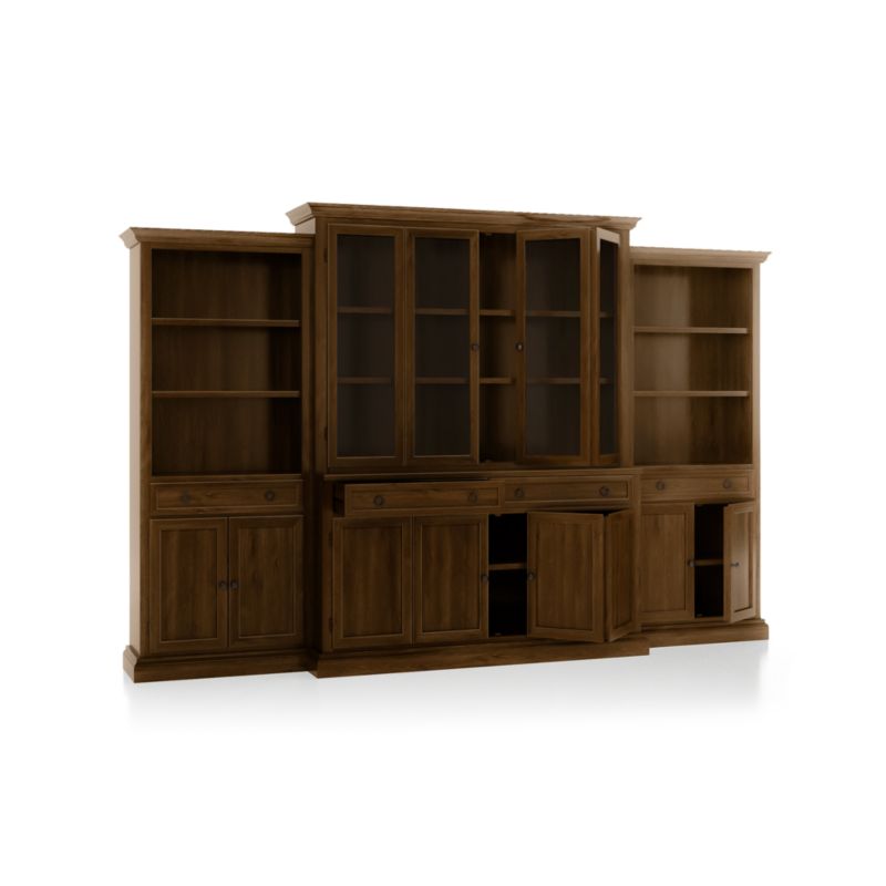 Cameo Nero Noce 4-Piece Glass and Wood Door Wall Unit with Storage Bookcase