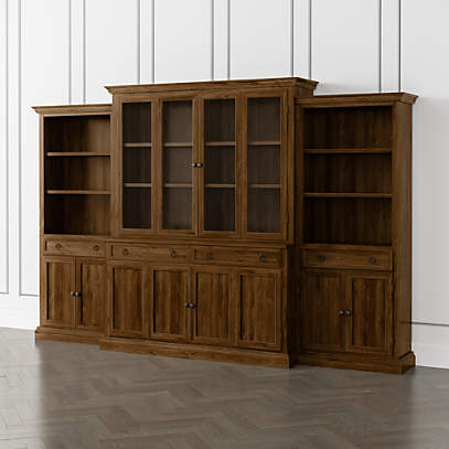 Cameo Nero Noce 4 Piece Glass And Wood, Bookcase With Drawers And Doors