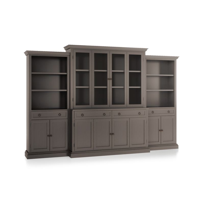 Cameo Grigio 4-Piece Glass and Wood Door Wall Unit with Storage Bookcase