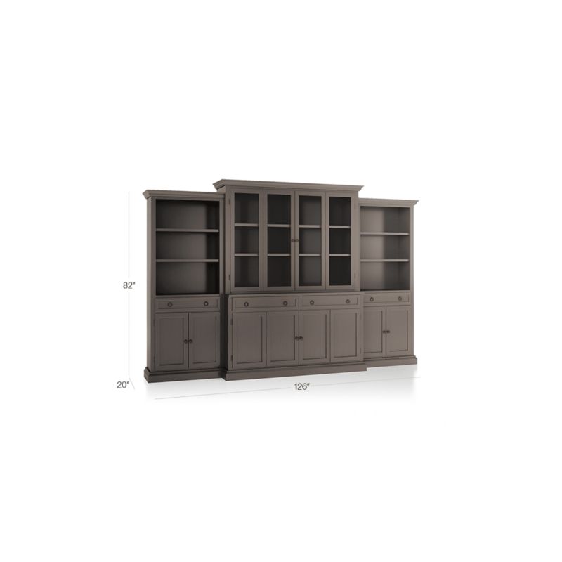 Cameo Grigio 4-Piece Glass and Wood Door Wall Unit with Storage Bookcase