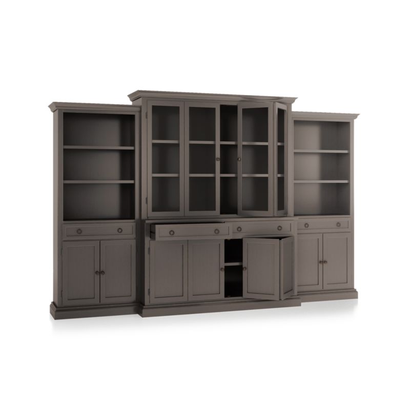 Cameo Grigio 4-Piece Glass and Wood Door Wall Unit with Storage Bookcase