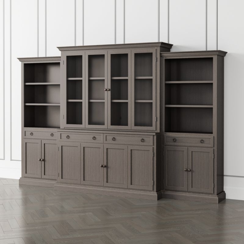 Cameo Grigio 4-Piece Glass and Wood Door Wall Unit with Storage Bookcase