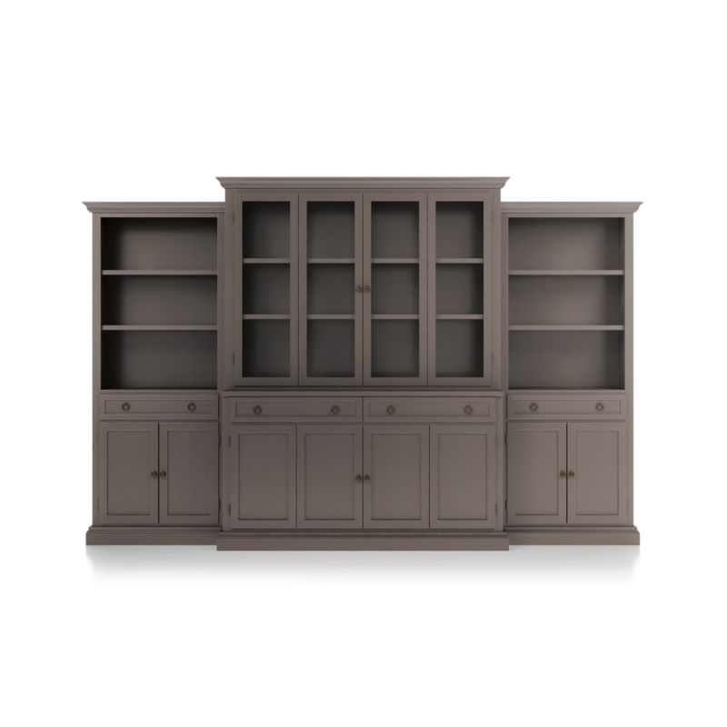 Cameo Grigio 4-Piece Glass and Wood Door Wall Unit with Storage Bookcase