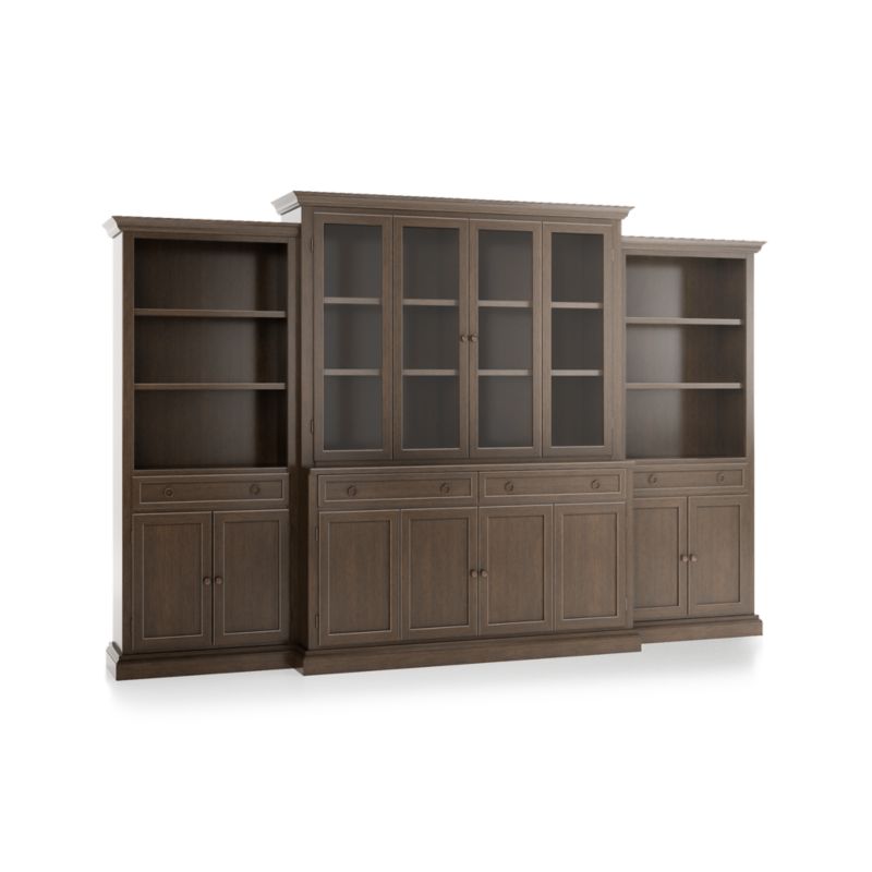 Cameo Pinot Lancaster 4-Piece Glass and Wood Door Wall Unit with Storage Bookcase