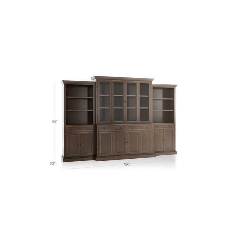 Cameo Pinot Lancaster 4-Piece Glass and Wood Door Wall Unit with Storage Bookcase