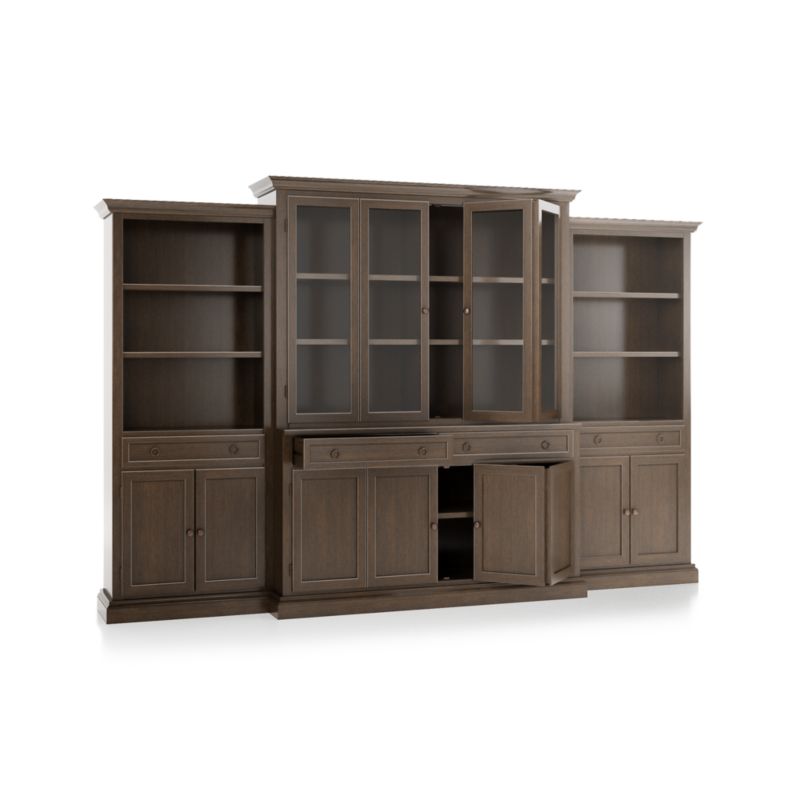 Cameo Pinot Lancaster 4-Piece Glass and Wood Door Wall Unit with Storage Bookcase