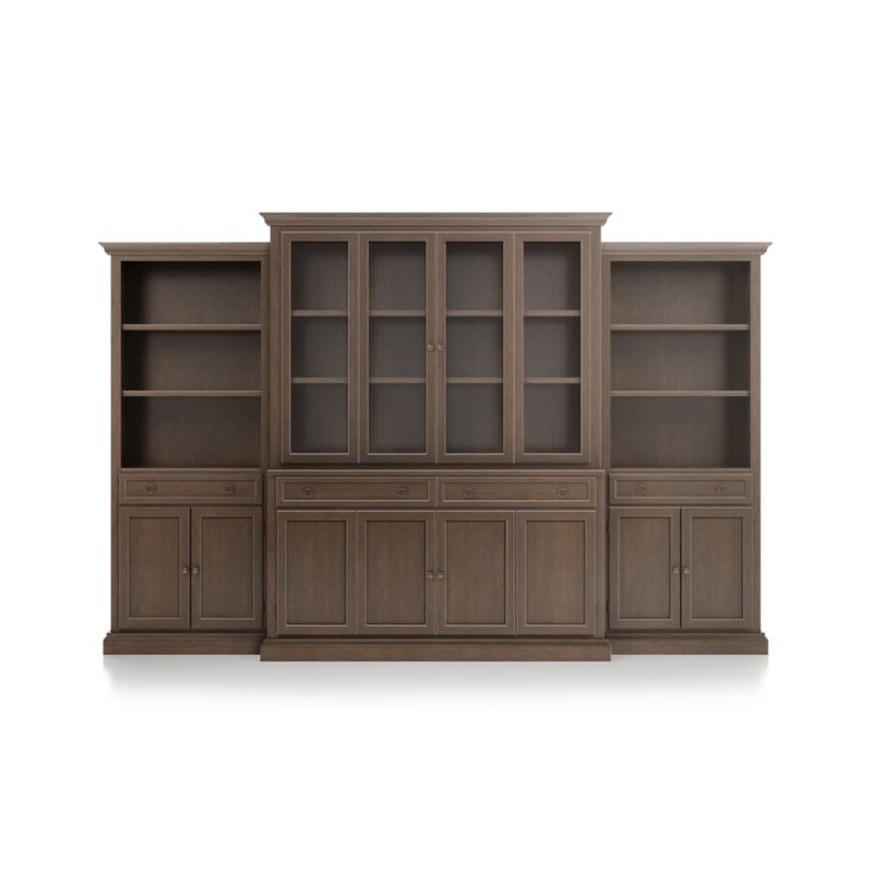 Cameo Pinot Lancaster 4-Piece Glass and Wood Door Wall Unit with Storage Bookcase