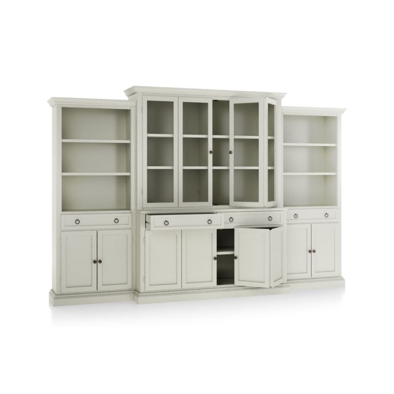 Cameo Vamelie 4-Piece Glass and Wood Door Wall Unit with Storage Bookcase