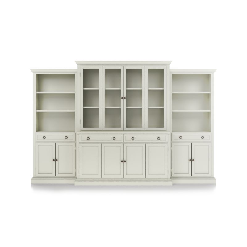 Cameo Vamelie 4-Piece Glass and Wood Door Wall Unit with Storage Bookcase