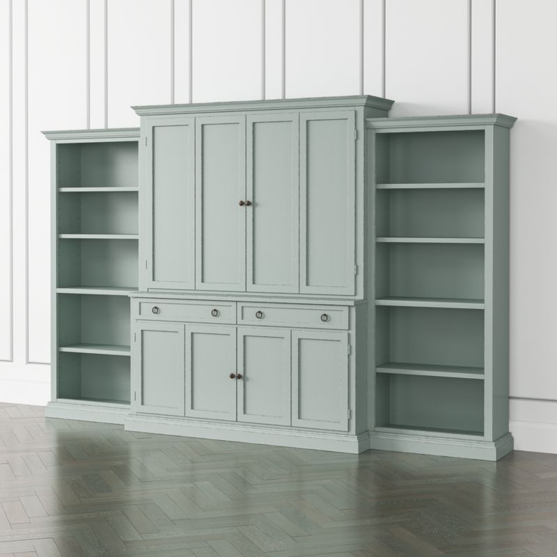 Cameo Blue Grey -Piece Entertainment Center with Open Bookcases