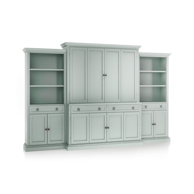 Cameo Blue Grey 4-Piece Entertainment Center with Storage Bookcase