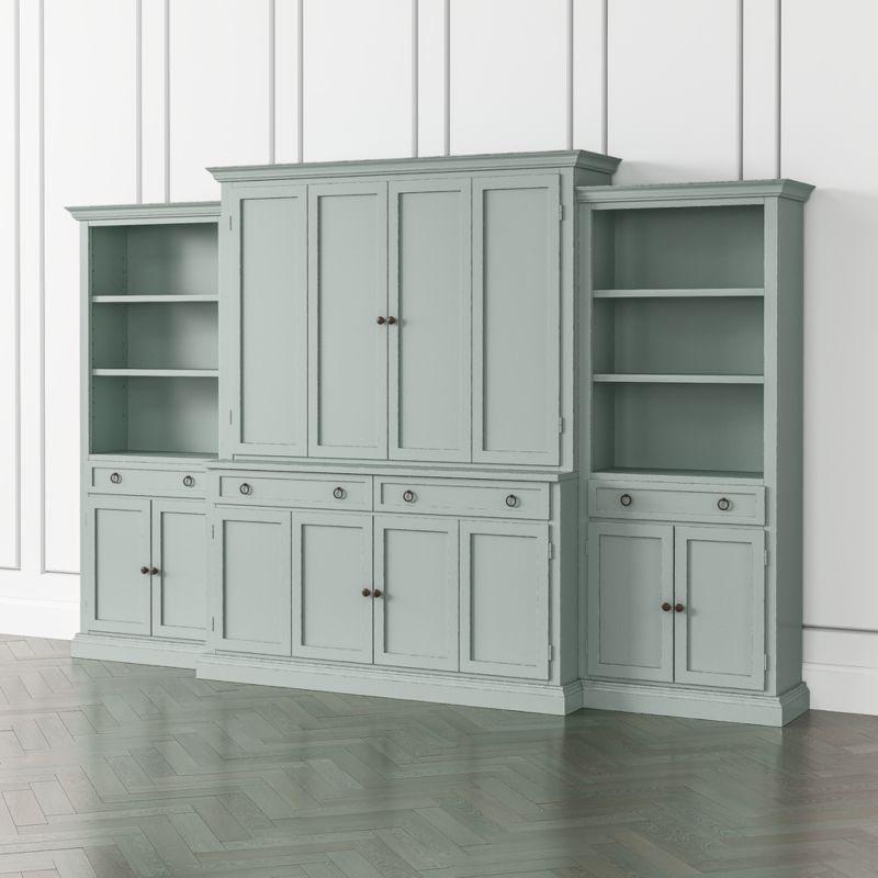 Cameo Blue Grey 4-Piece Entertainment Center with Storage Bookcase