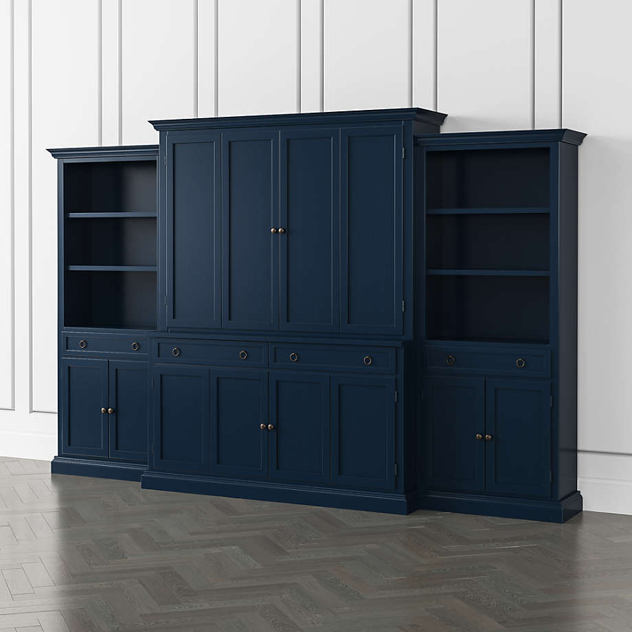 Cameo Indigo 4Piece Entertainment Center with Storage Bookcases + Reviews Crate & Barrel