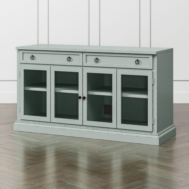 Cameo 62" Blue Grey Modular Storage Media Console with Glass Doors