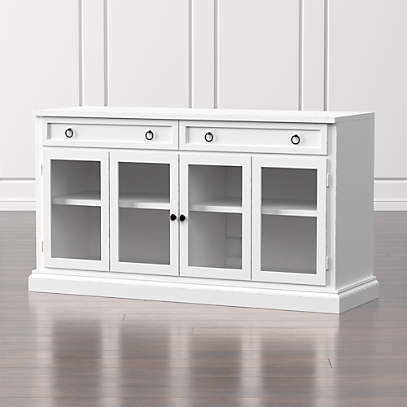 Cameo 62 White Modular Media Console, White Media Cabinet With Sliding Glass Doors
