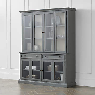 Cameo 2 Piece Grey Glass Door Wall Unit, Grey China Cabinet With Hutch