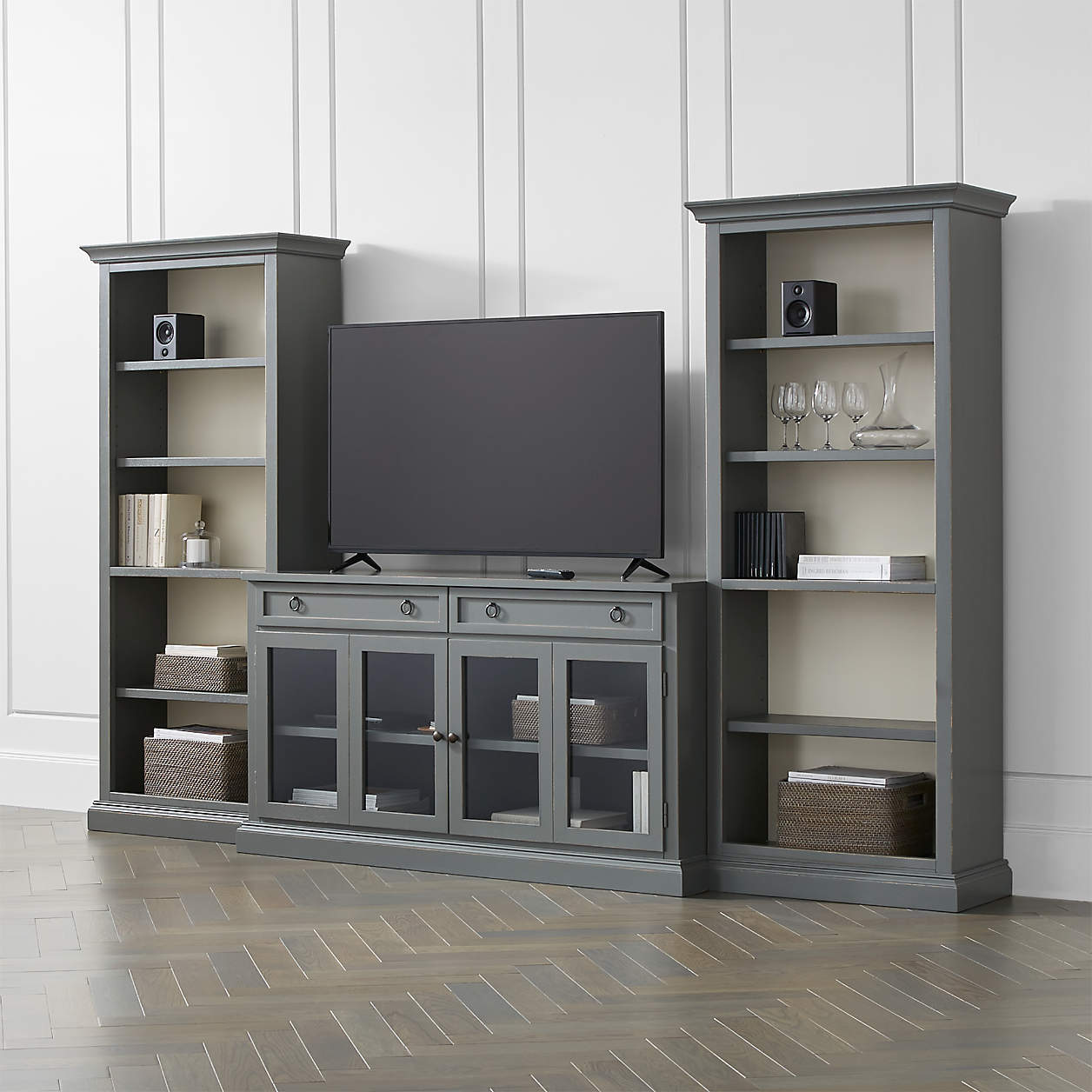 Cameo 3Piece Modular Grey Glass Door Media Entertainment Center