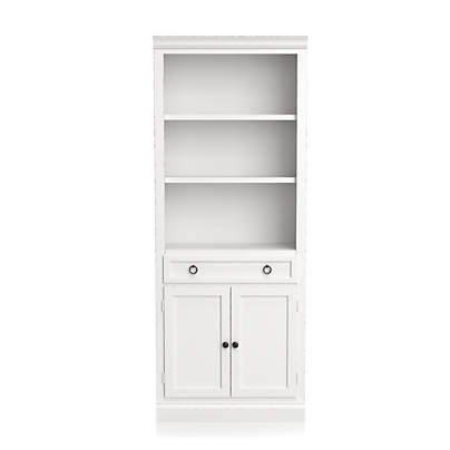 Cameo White Left Storage Bookcase, Tall White Bookcase With Bottom Doors