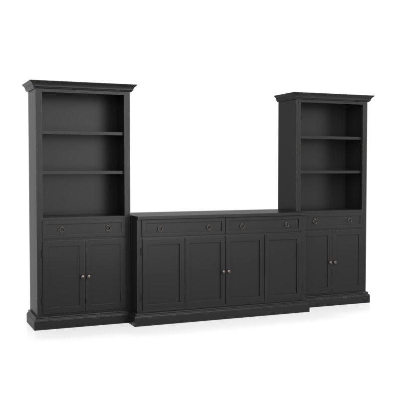 Cameo 3-Piece Modular Bruno Black Media Entertainment Center with Storage Bookcases