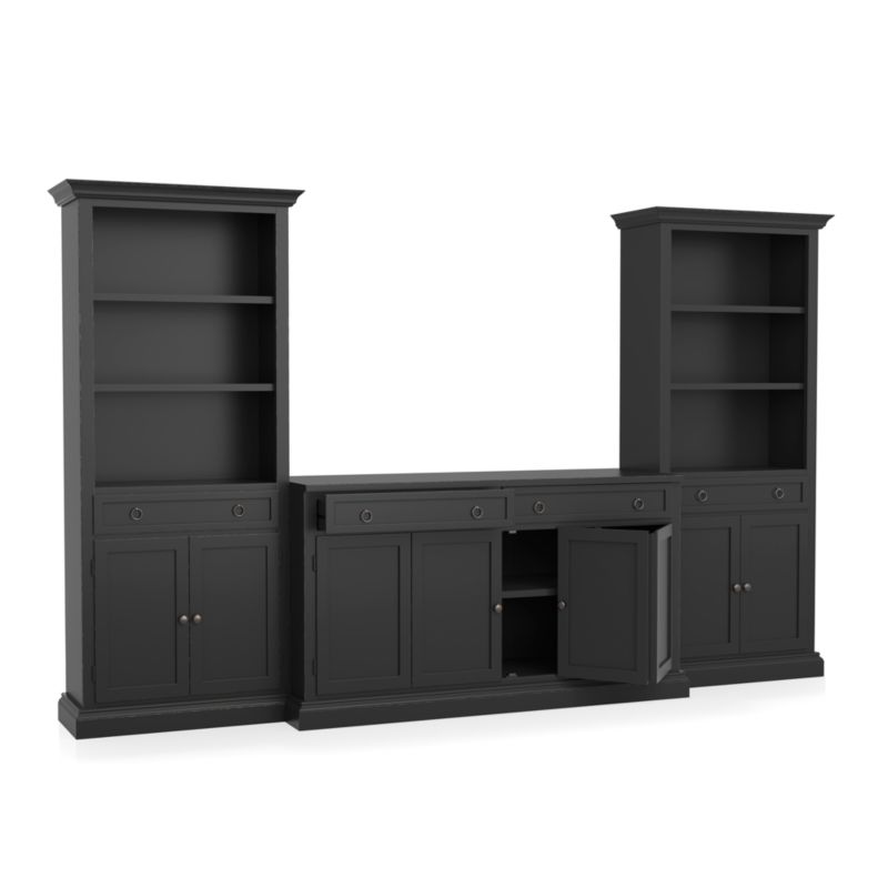 Cameo 3-Piece Modular Bruno Black Media Entertainment Center with Storage Bookcases
