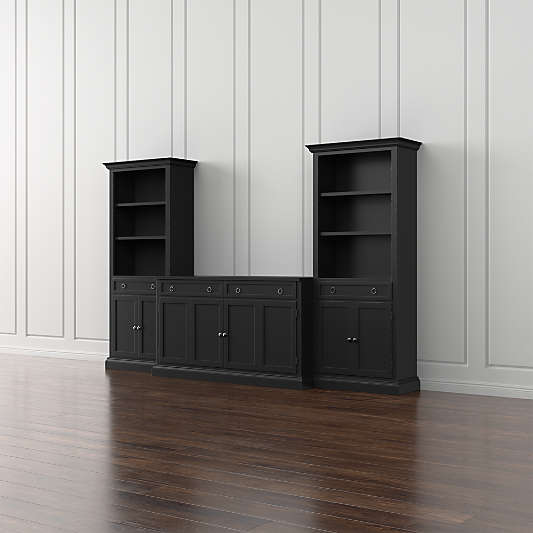 Cameo 3-Piece Modular Bruno Black Media Entertainment Center with Storage Bookcases