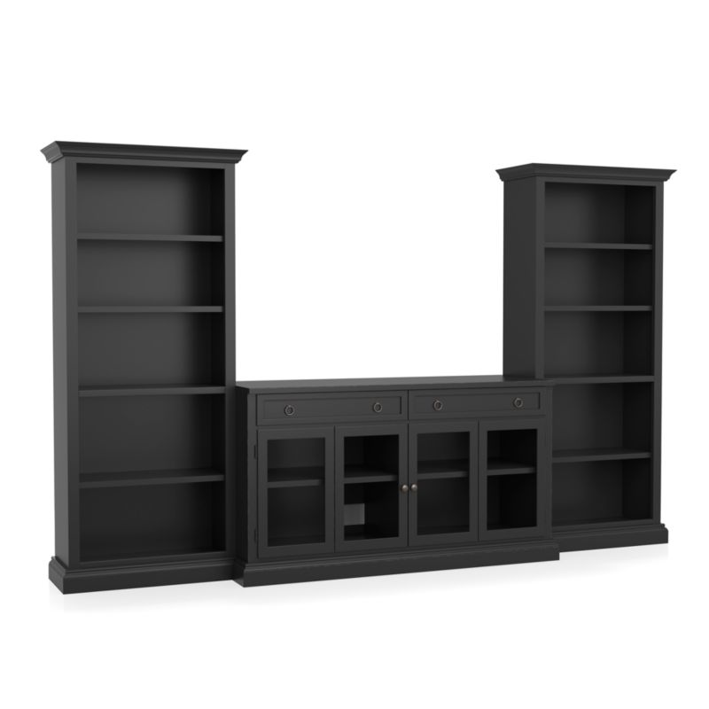 Cameo 3-Piece Modular Bruno Black Glass Door Storage Media Entertainment Center