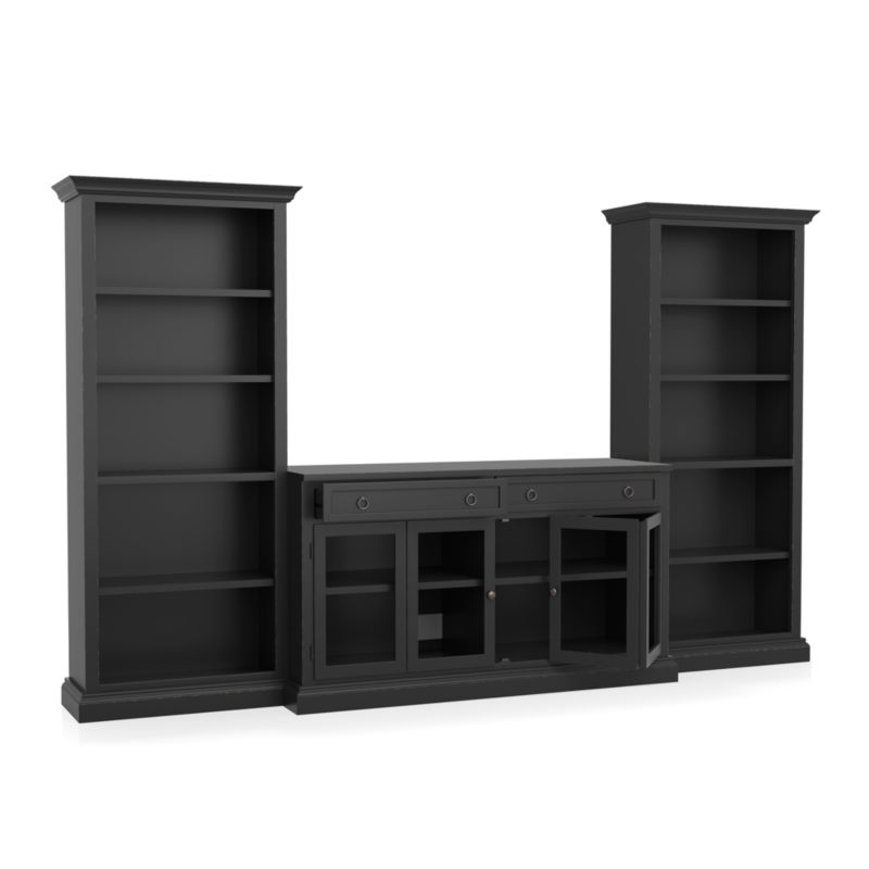 Cameo 3-Piece Modular Bruno Black Glass Door Storage Media Entertainment Center