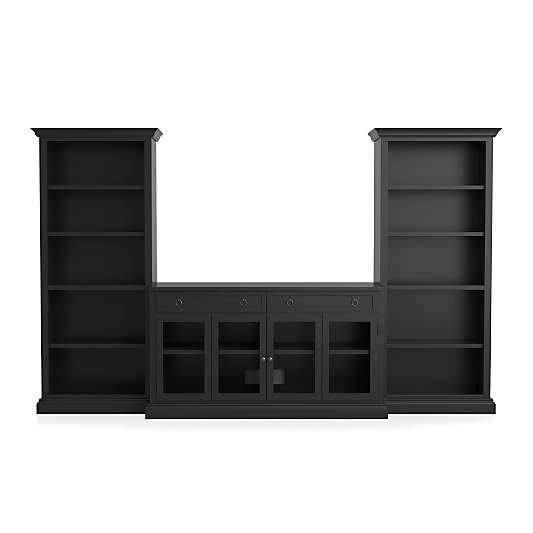 Cameo 3-Piece Modular Bruno Black Glass Door Storage Media Entertainment Center