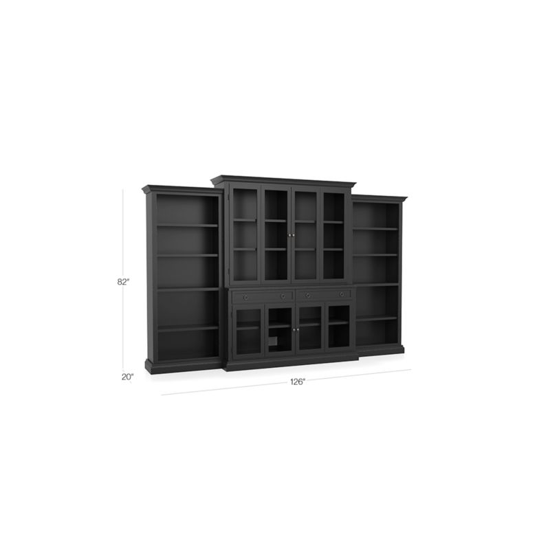 Cameo 4-Piece Modular Bruno Black Glass Door Wall Unit with Open Bookcases