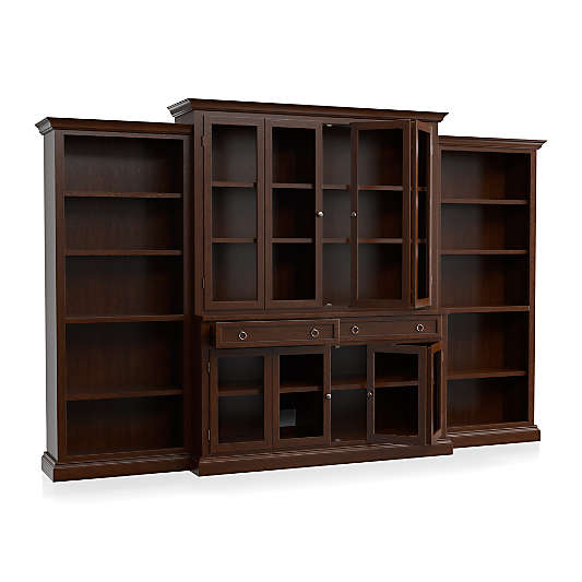 Cameo 4-Piece Modular Aretina Glass Door Wall Unit with Open Bookcases