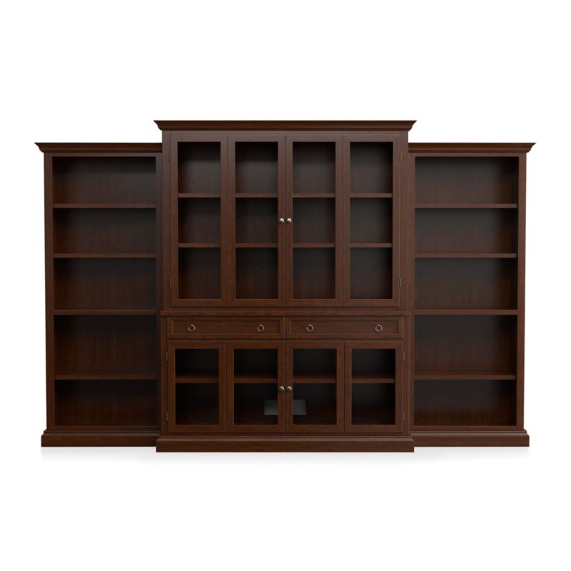 Cameo 4-Piece Modular Aretina Glass Door Wall Unit with Open Bookcases