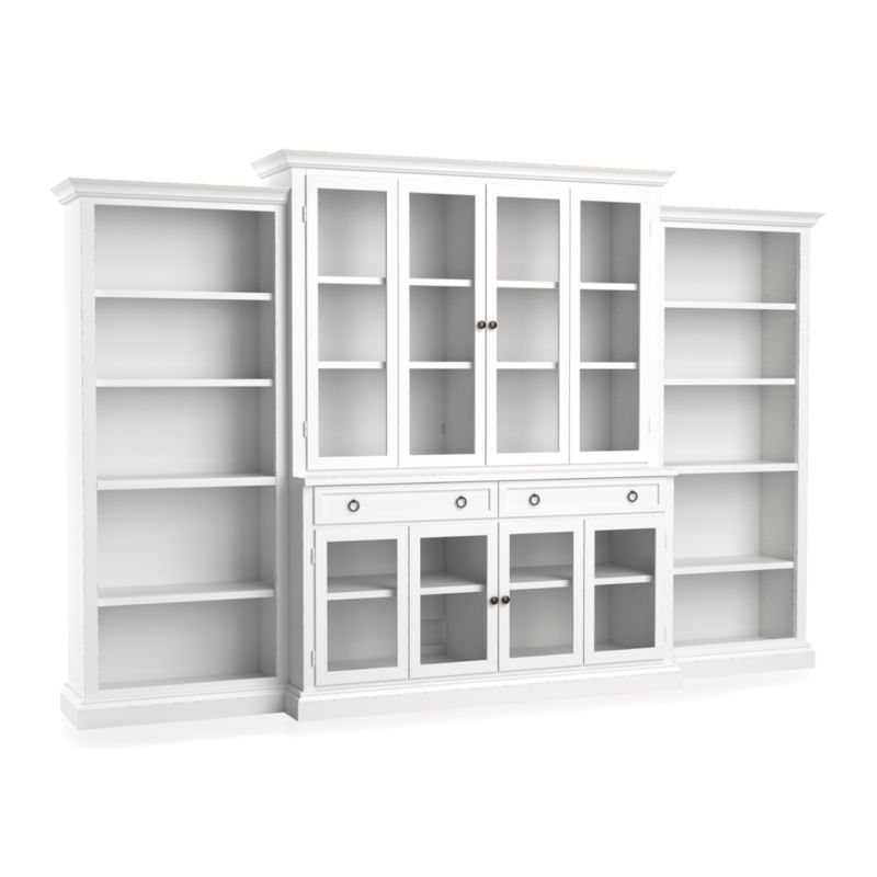 Cameo 4-Piece Modular White Glass Door Wall Unit with Open Bookcases - image 4 of 8