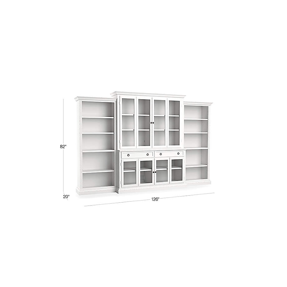 Cameo 4-Piece Modular White Glass Door Wall Unit with Storage Bookcases