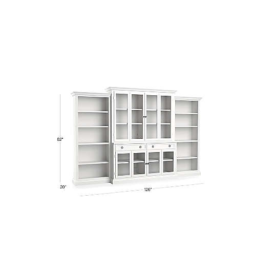 Cameo 4-Piece Modular White Glass Door Wall Unit with Open Bookcases