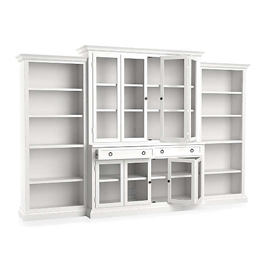 Cameo 4-Piece Modular White Glass Door Wall Unit with Open Bookcases